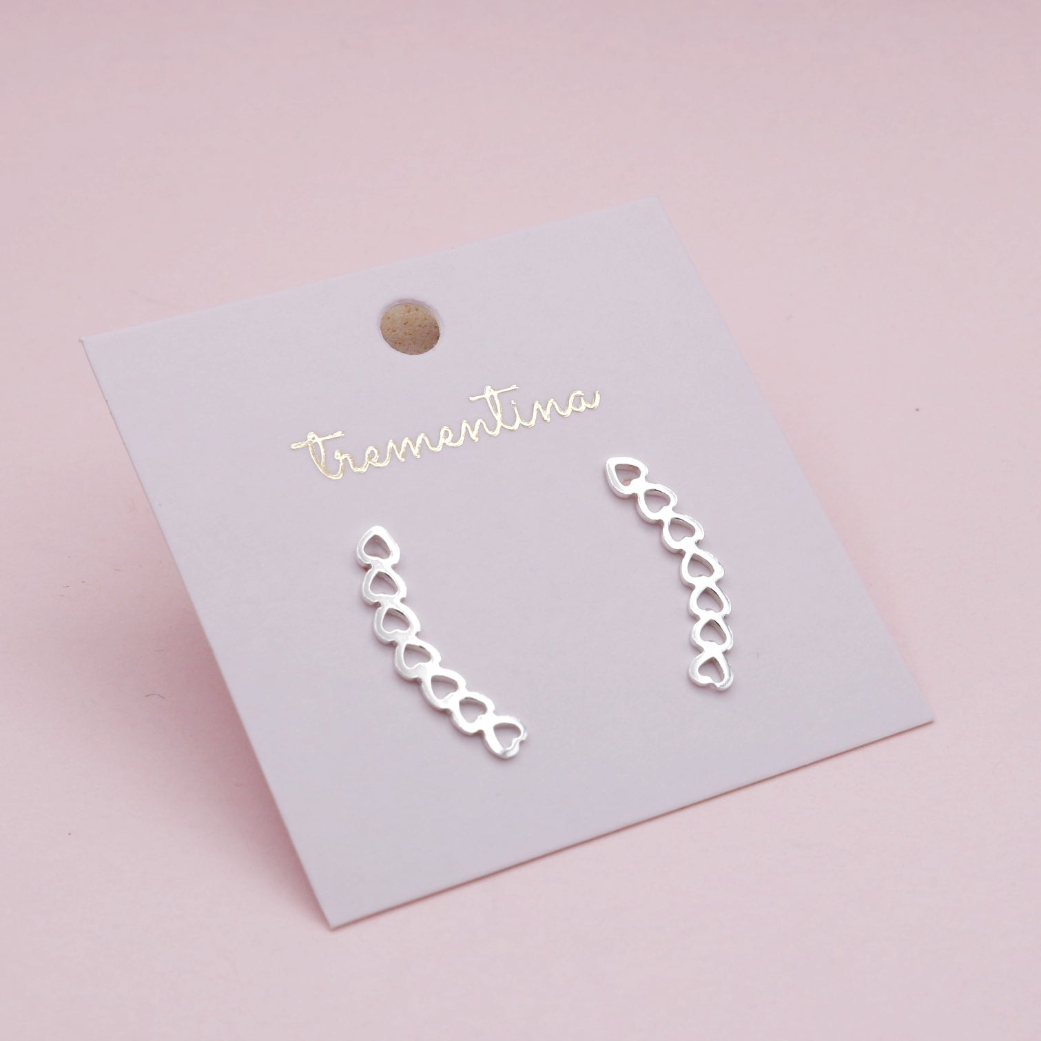 Ear Climbers En Plata Silueta de Corazones