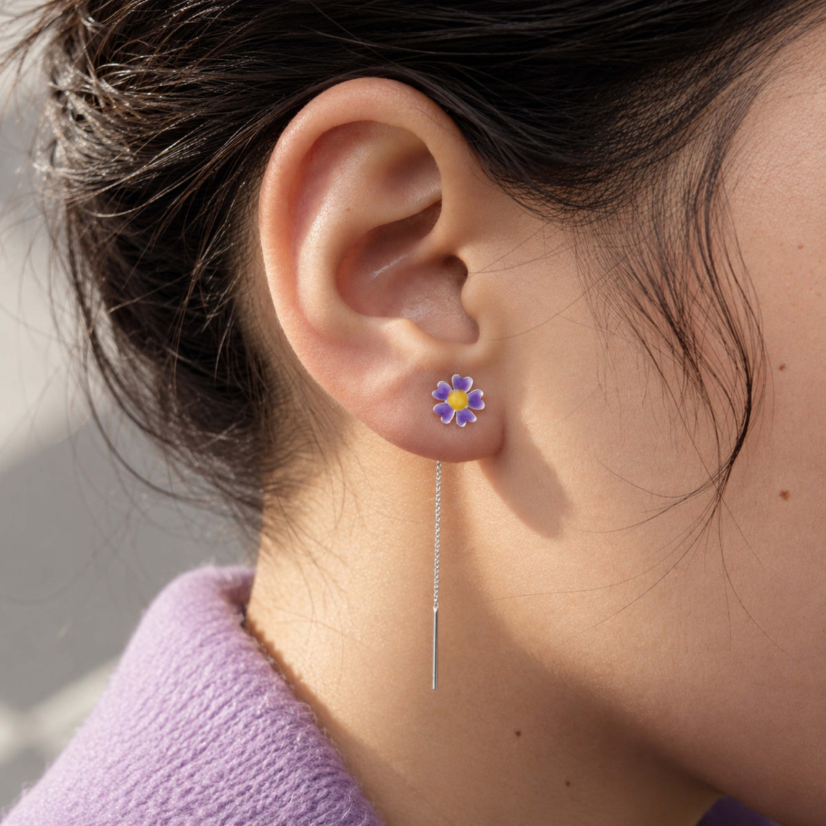 Aretes Margarita Lila Pasante en Plata