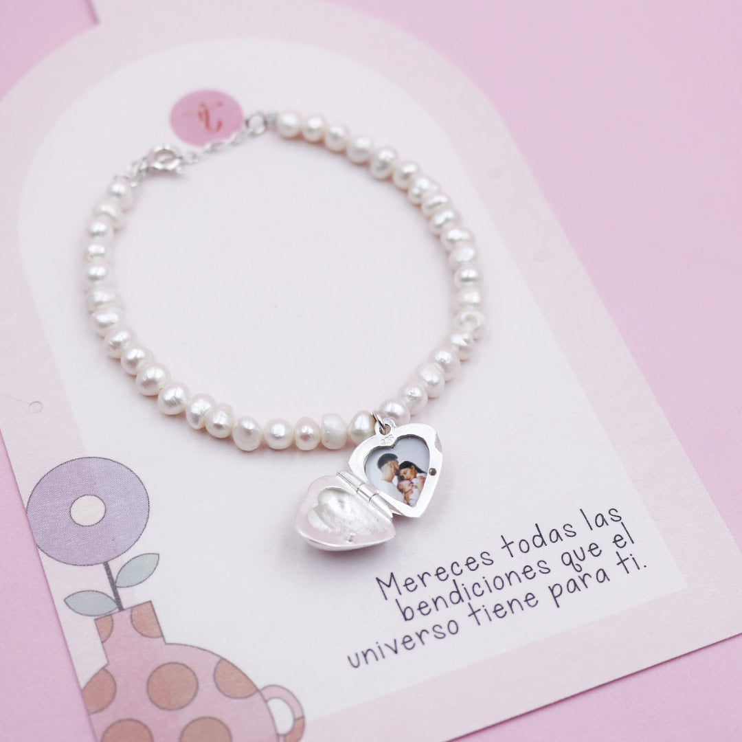 Pulsera Relicario en Plata Corazón