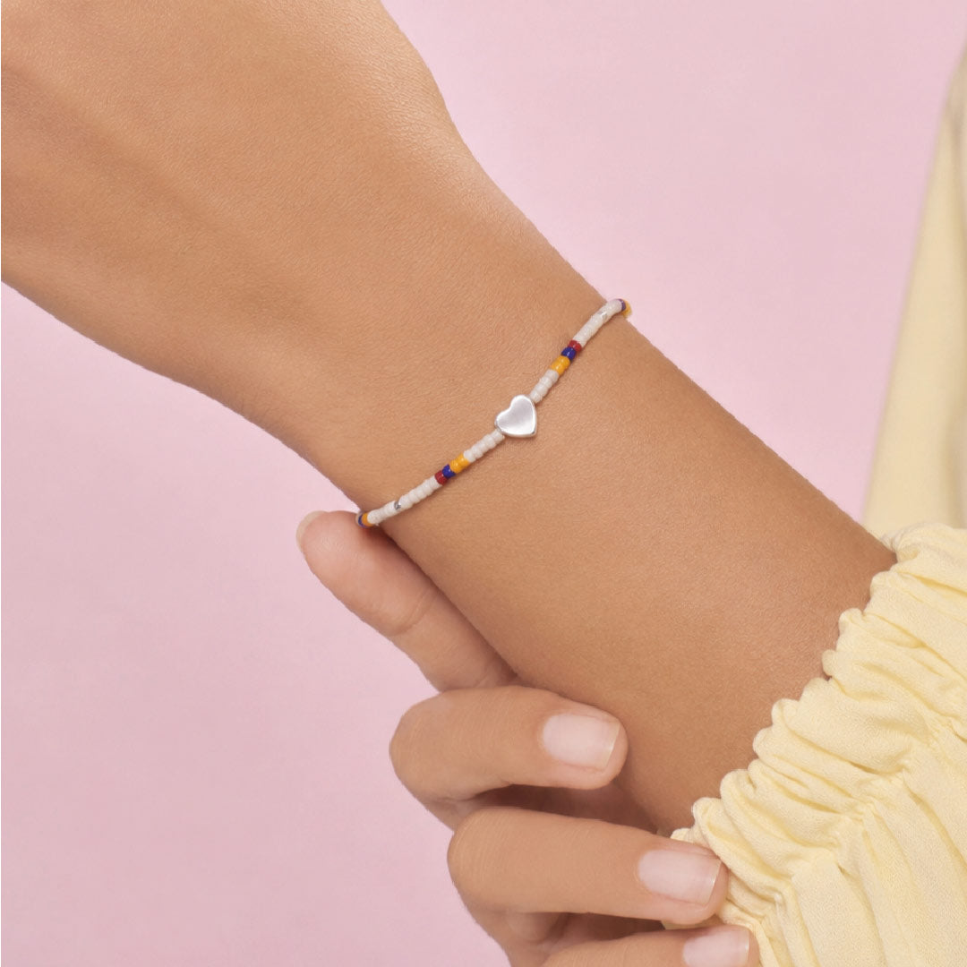 Pulsera Mostacilla Corazón en Plata
