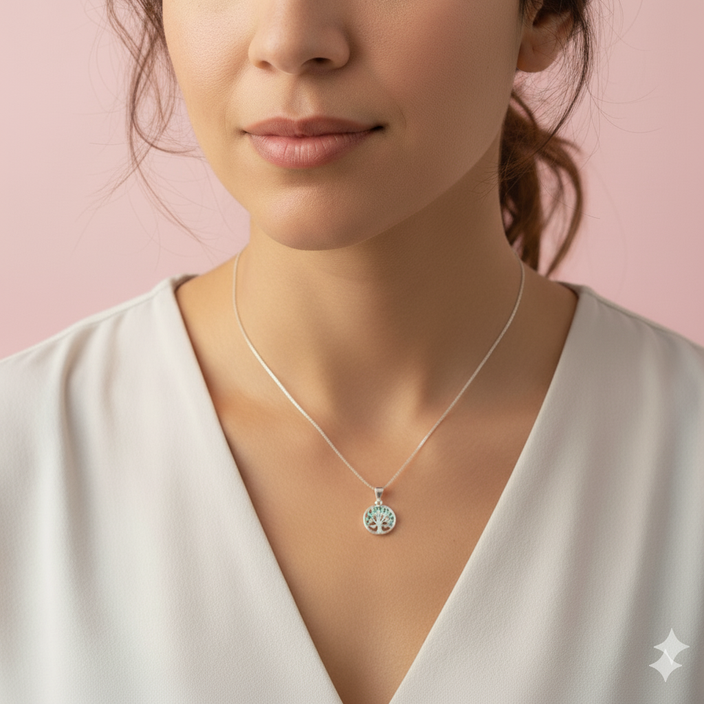 Collar en Plata Árbol de la vida Circones Verdes