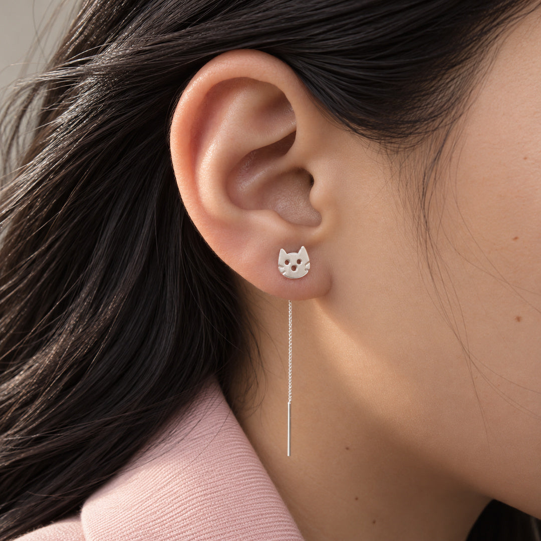 Aretes Gatito Pasante en Plata