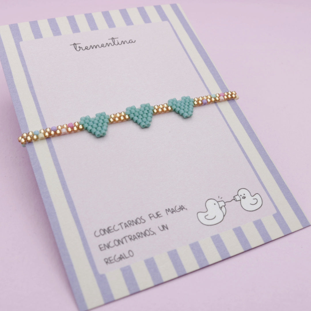 Pulsera Tejida Corazones Tonos Pastel