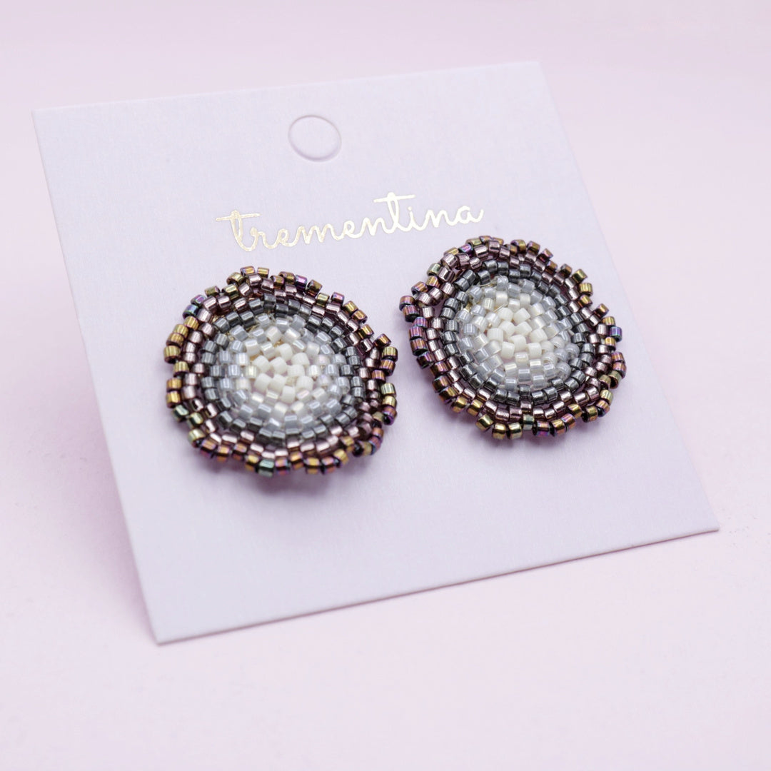 Aretes Mandala Miyuki Plateado y Negros