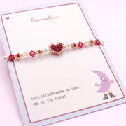 Pulsera Miyuki Corazón Vinotinto y Dorado