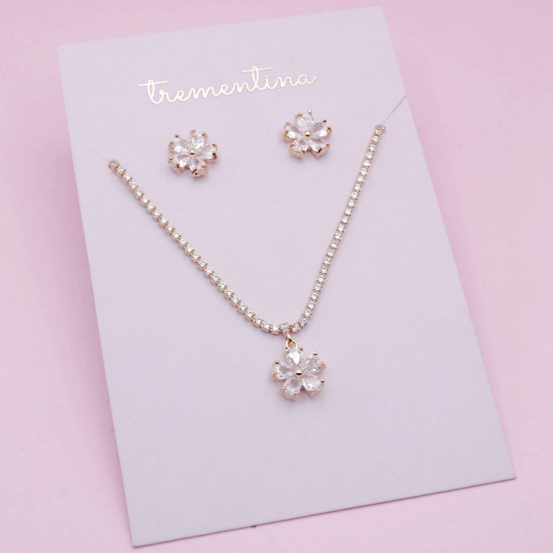 Juego de Joyas Flor Cristal Dorado