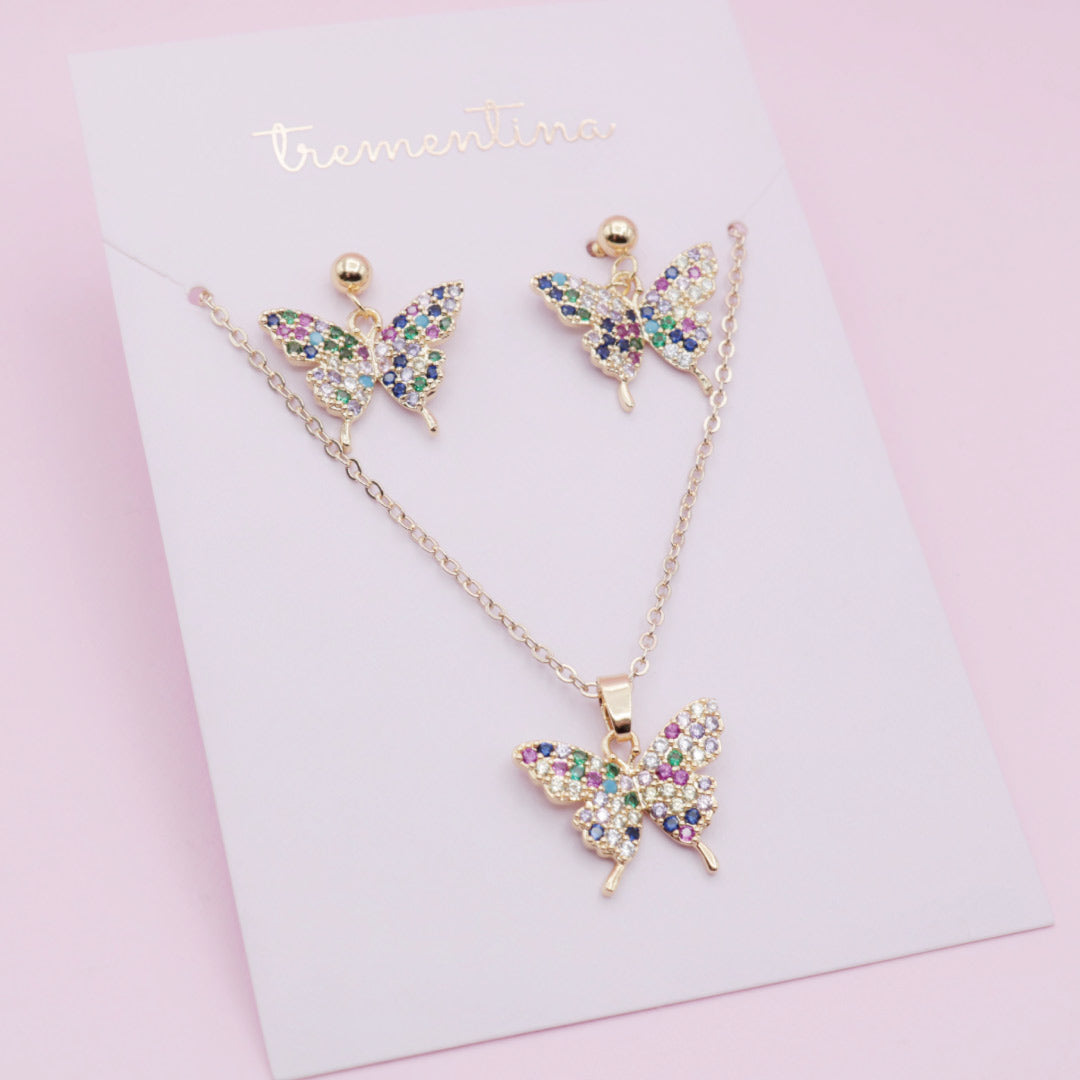 Juego de Joyas Mariposa Multicolor Dorado