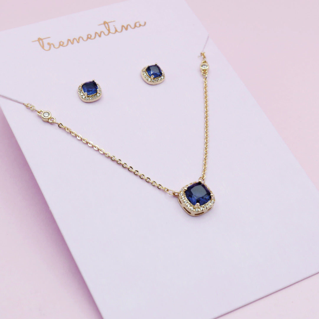 Juego de Joyas Cuadrado Azul Dorado