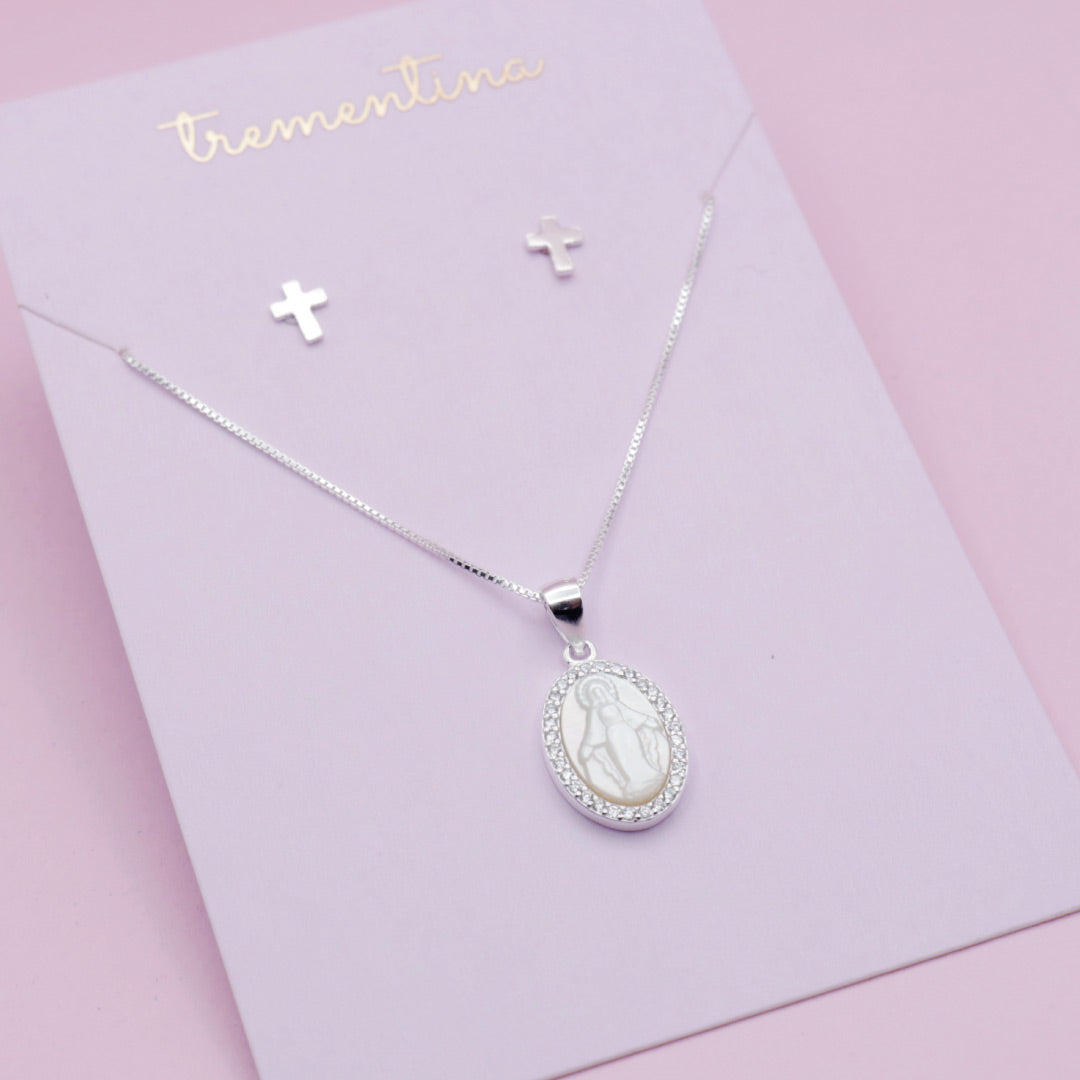 Juego de Joyas Virgencita Brillante en Plata