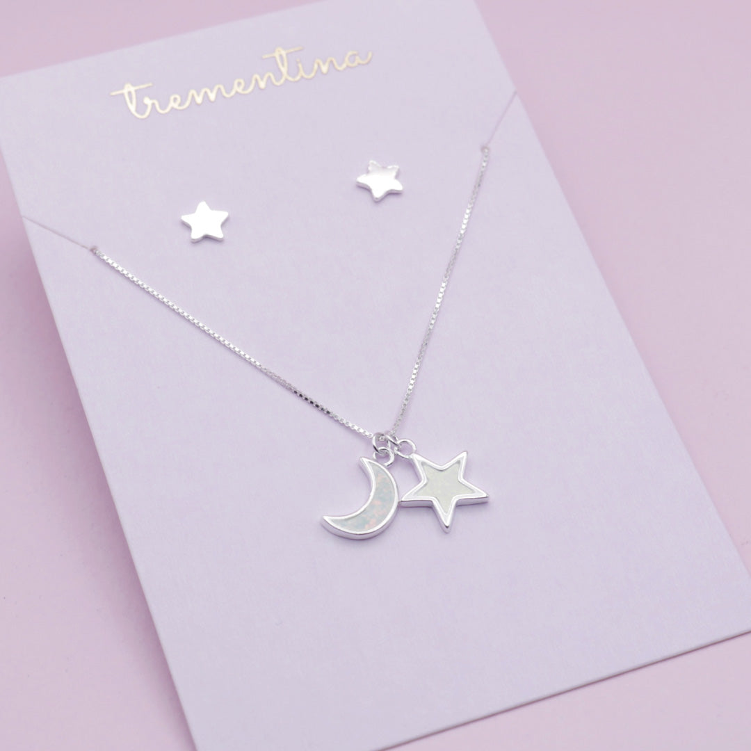 Juego Luna y Estrella en Plata