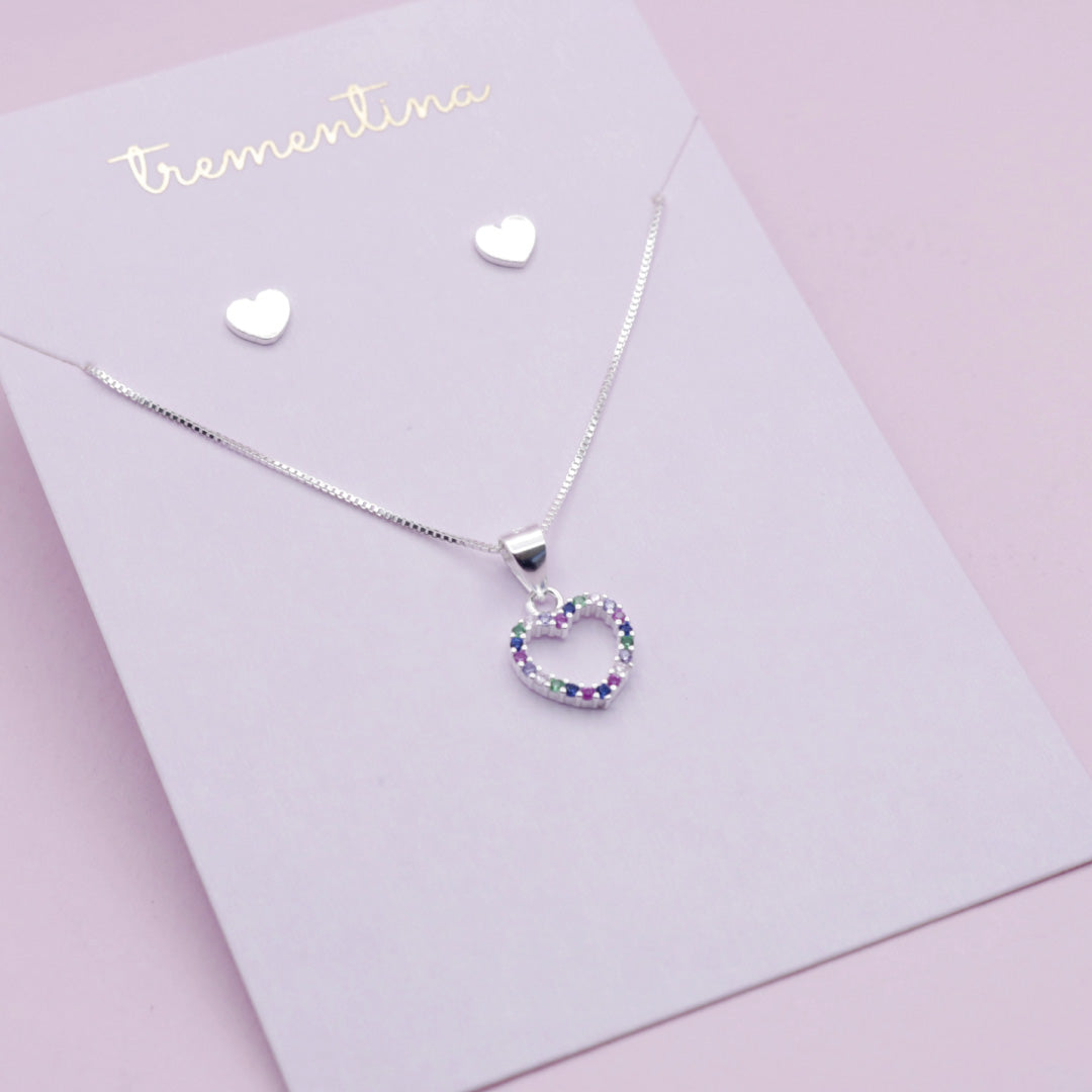 Juego Corazón Arcoíris en Plata