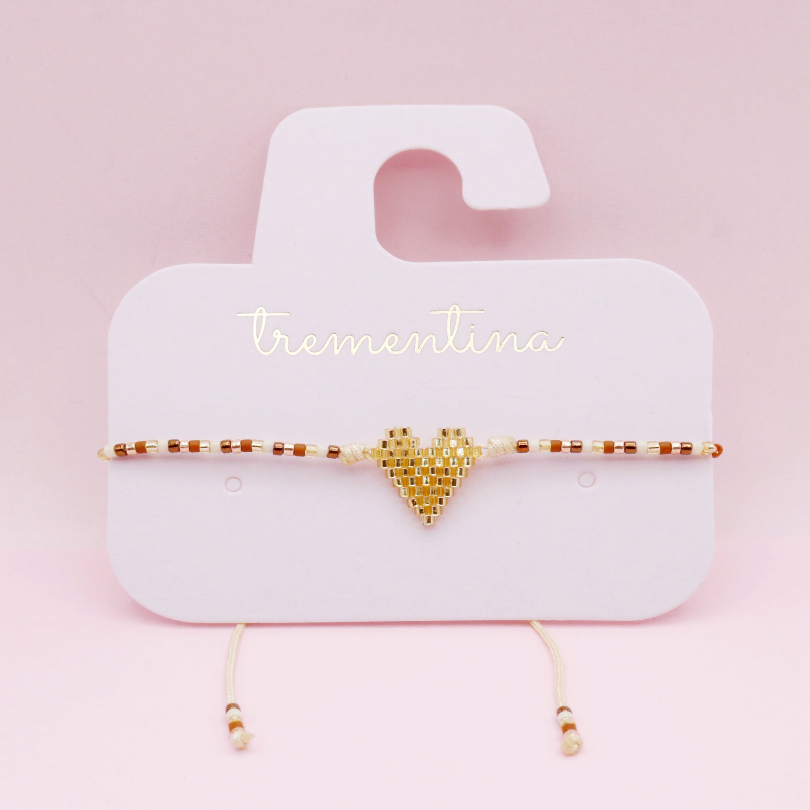 Pulsera Sencilla Mostacilla Corazón Dorado