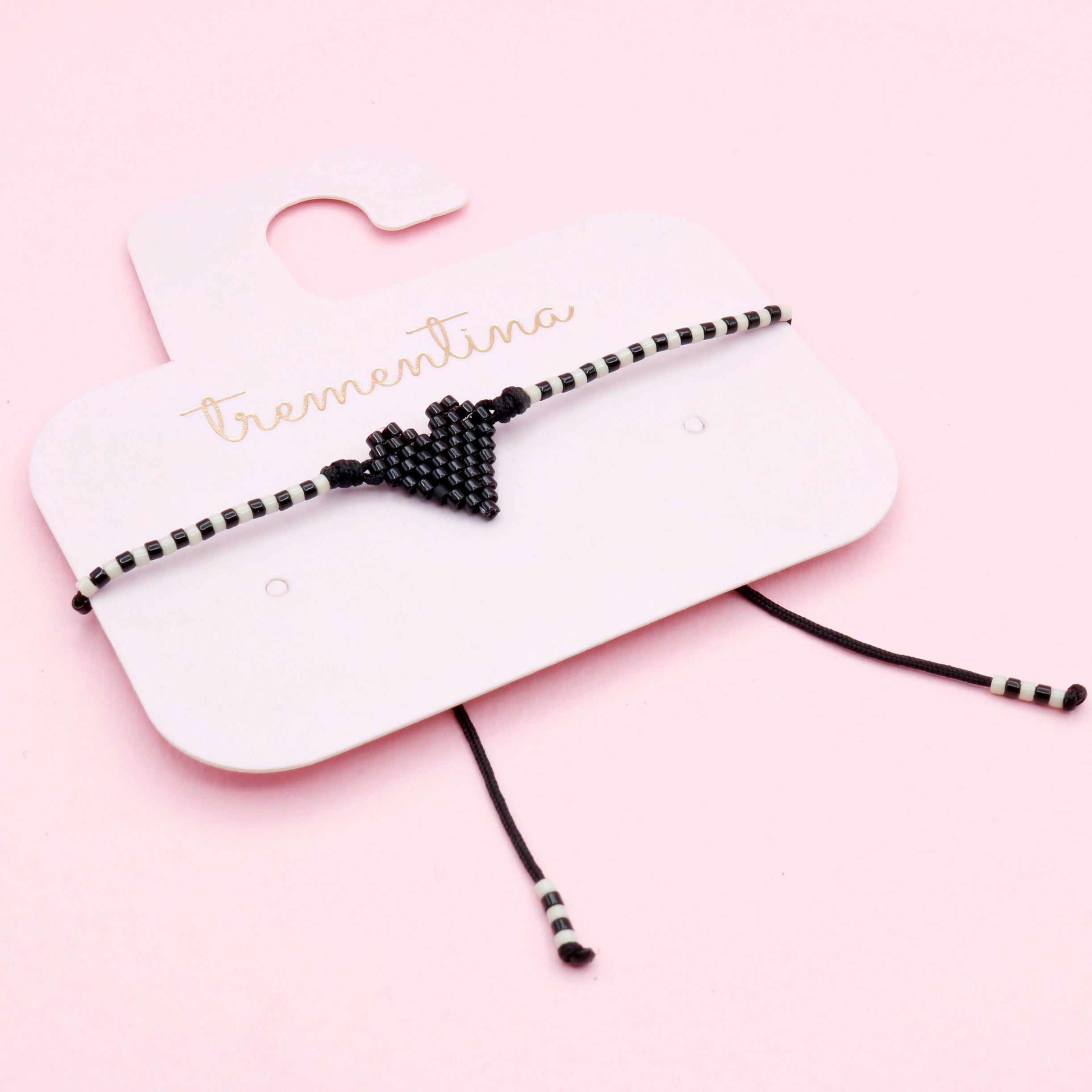 Pulsera Sencilla Mostacilla Corazón Negro
