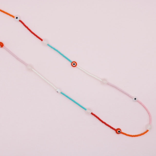 Collar Largo Cuarzo Rosa y Ojitos