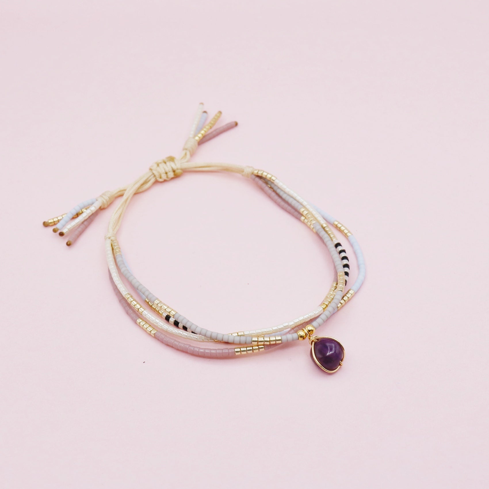Pulsera Cuádruple Amatista Mostacilla