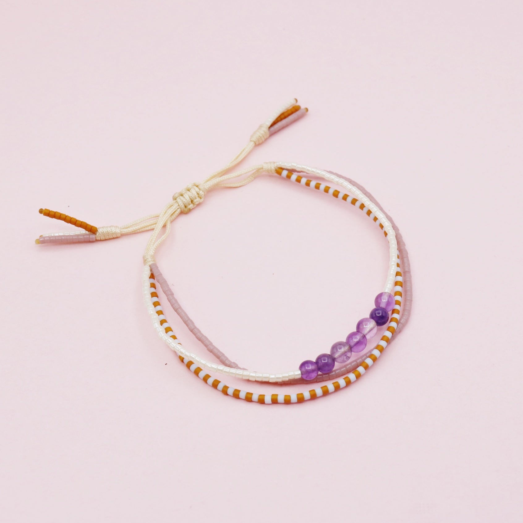 Pulsera Triple Amatista Mostacilla