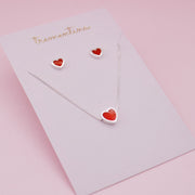 Juego De Plata 4 Corazones Rojo