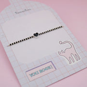 Pulsera Mostacilla 4 Corazones Negro