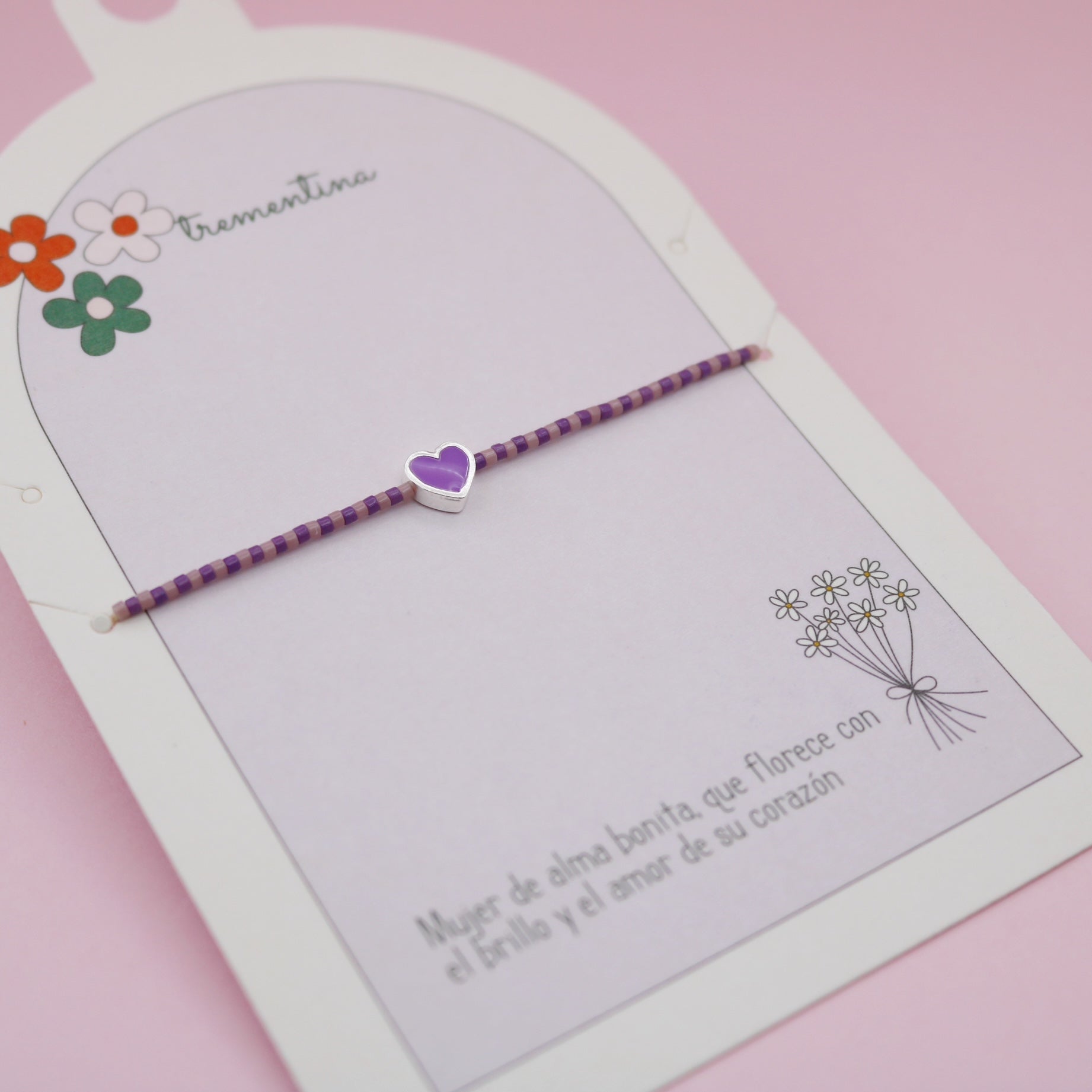 Pulseta Mostacilla 4 Corazones Lila