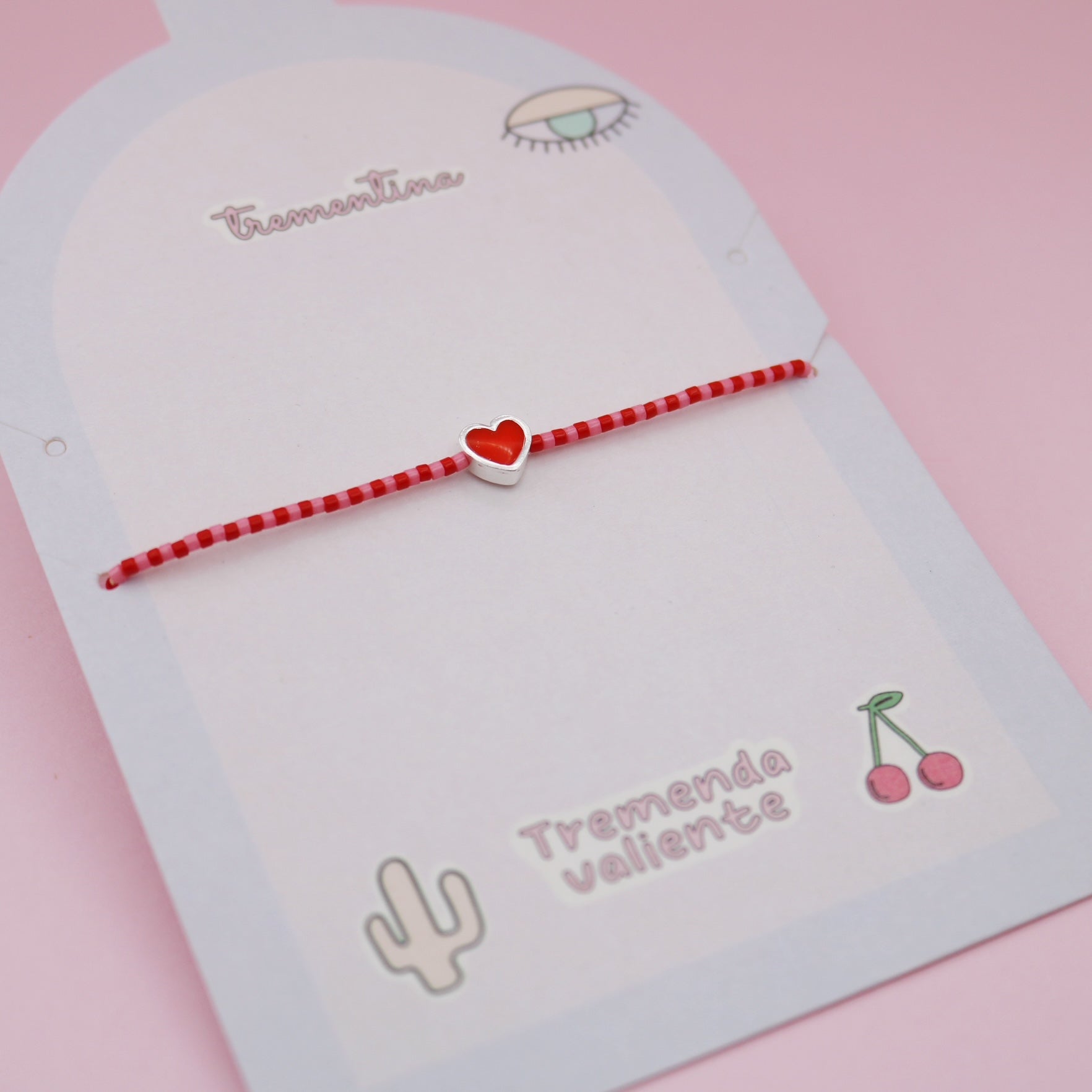 Pulsera Mostacilla 4 Corazones Rojo