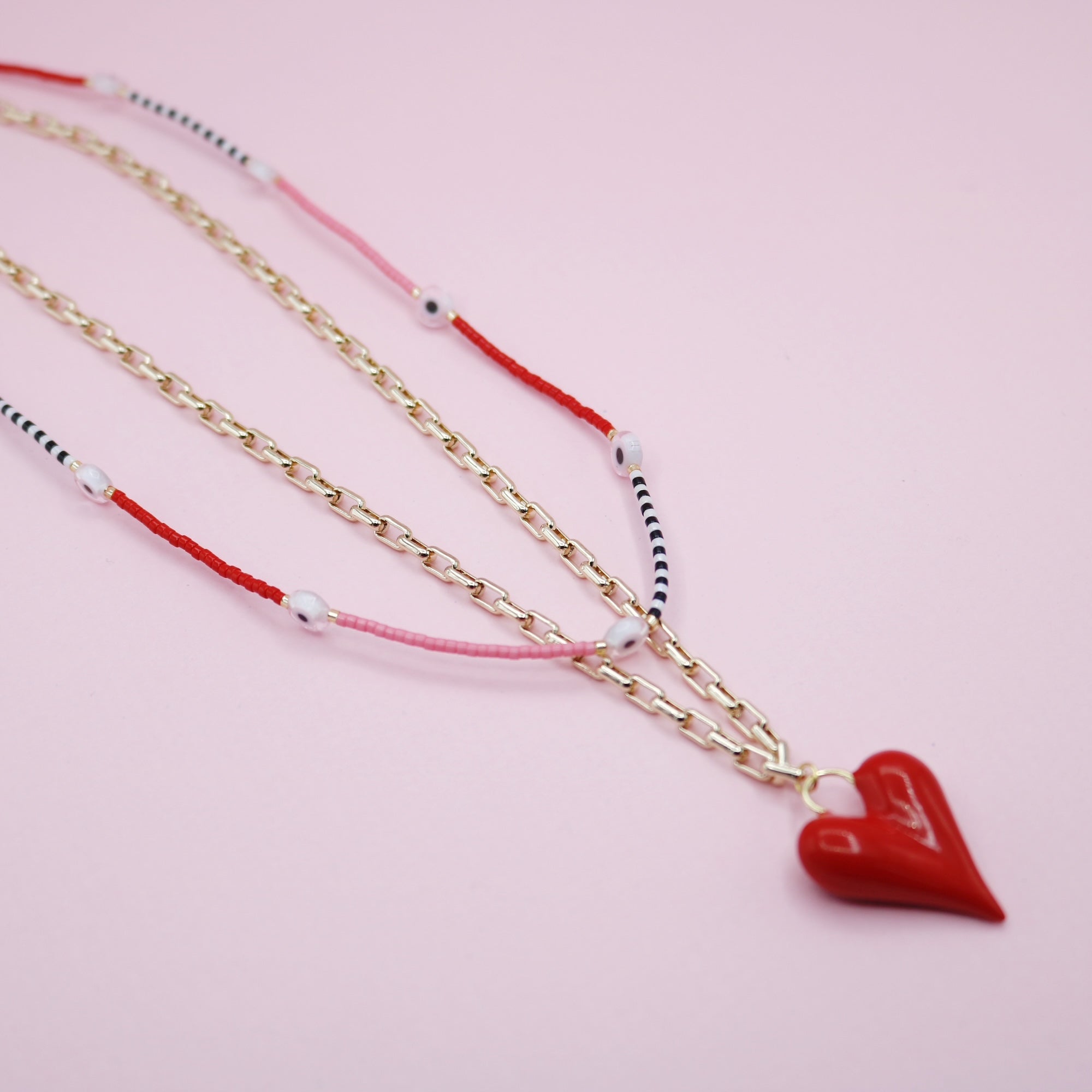 Set De Dos Collares Corazón Rojo