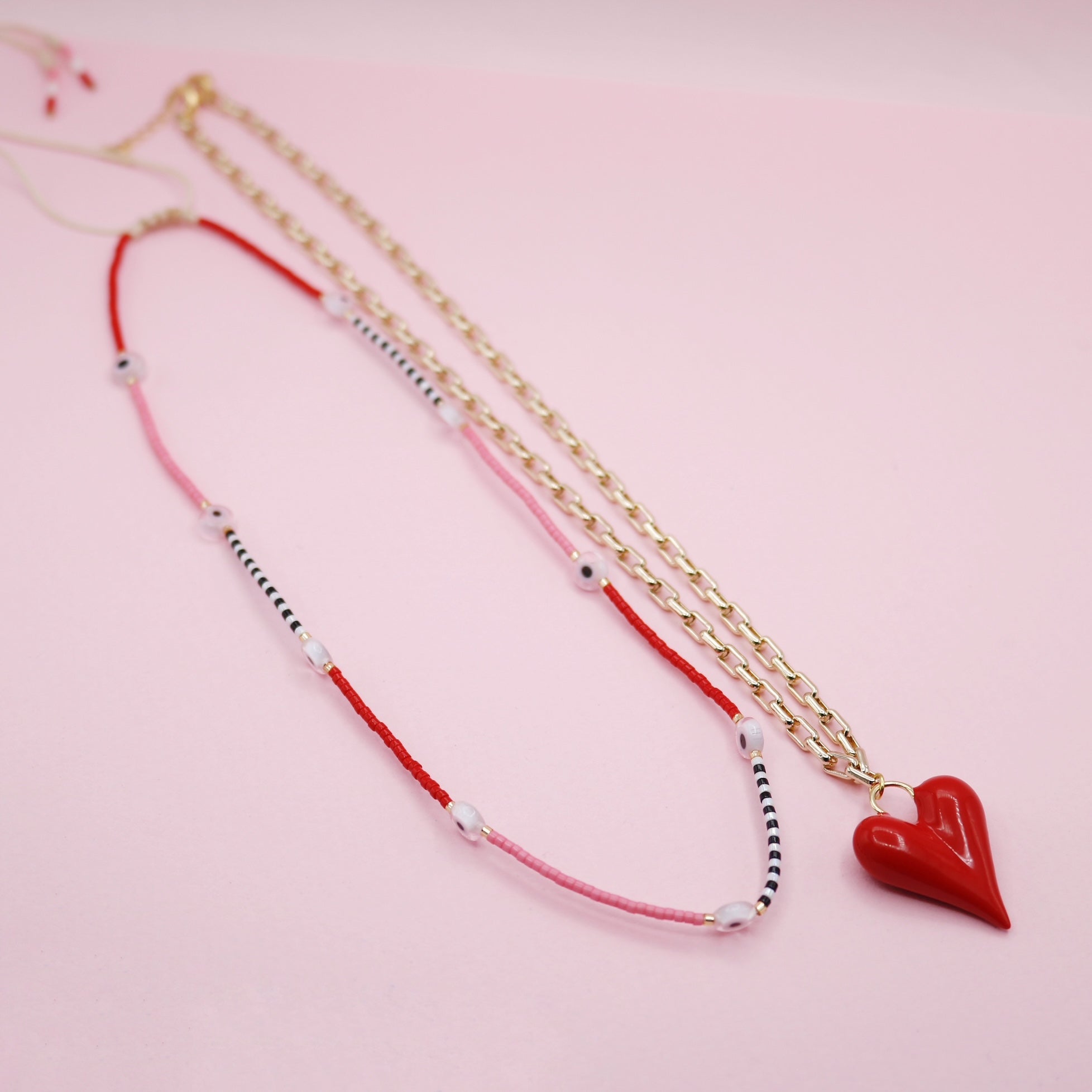 Set De Dos Collares Corazón Rojo