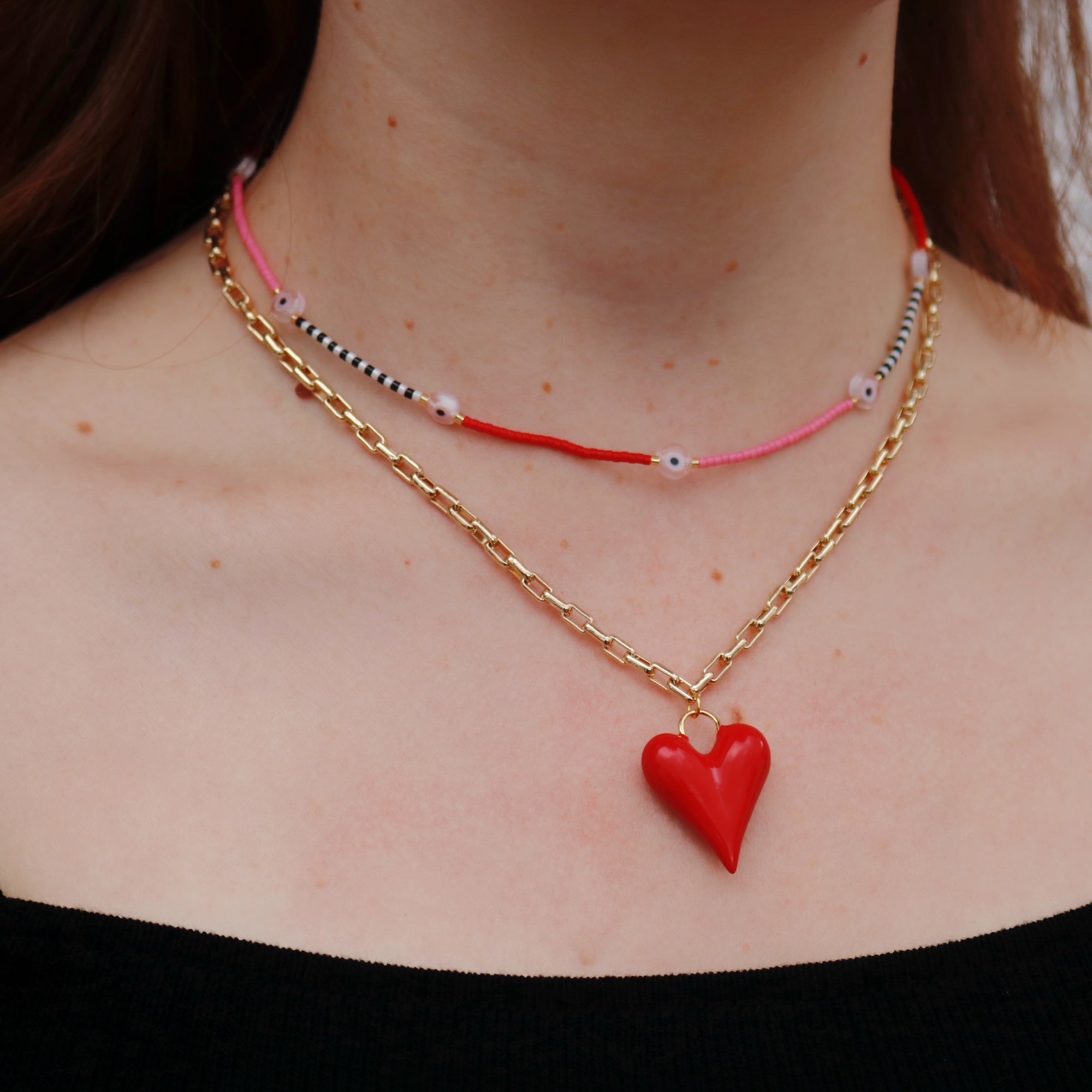 Set De Dos Collares Corazón Rojo