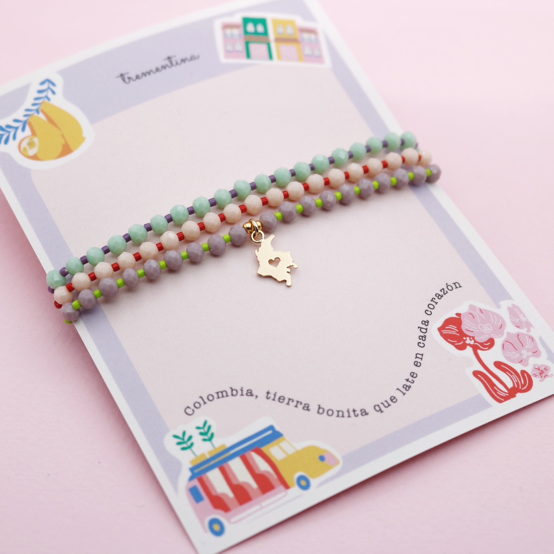 Pulsera Triple Rondela Dije Dorado Colombia Corazón