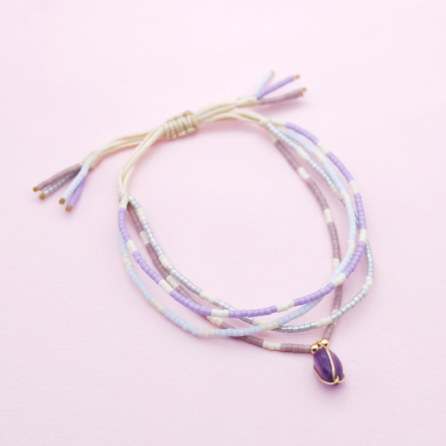 Pulsera Cuádruple Amatista Tonos Pastel