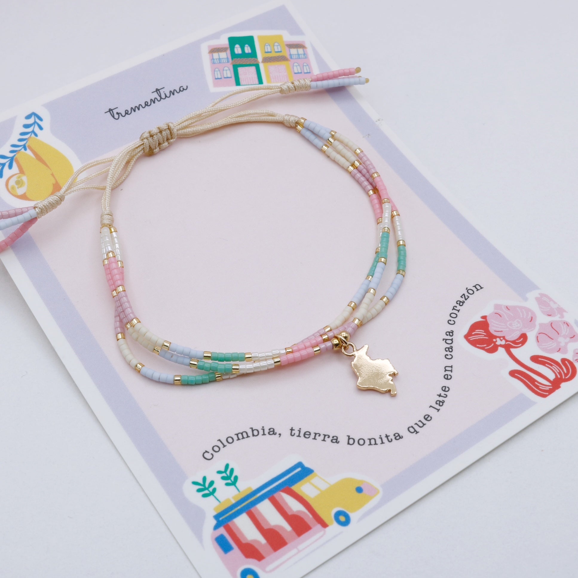 Pulsera Triple Mapa Colombia Dorado