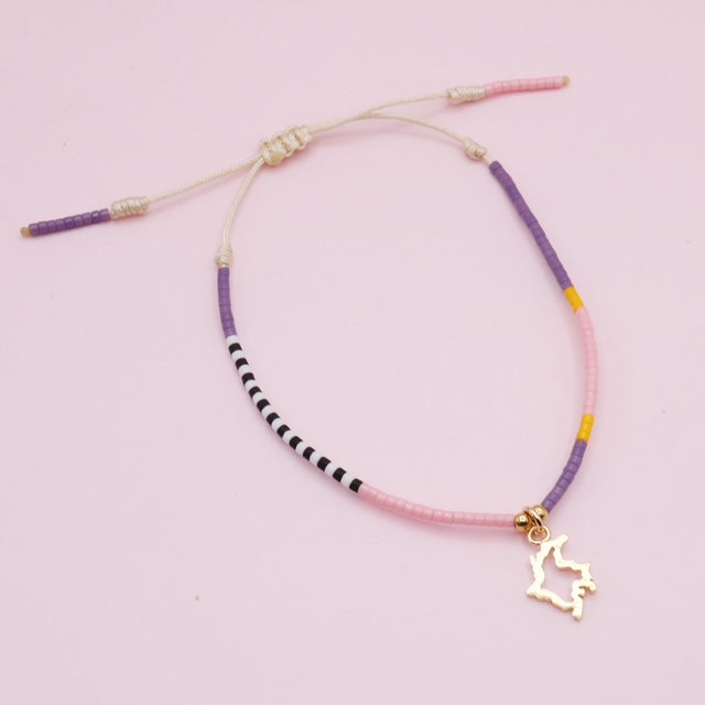 Pulsera Sencilla Mostacilla Silueta Colombia Dorado