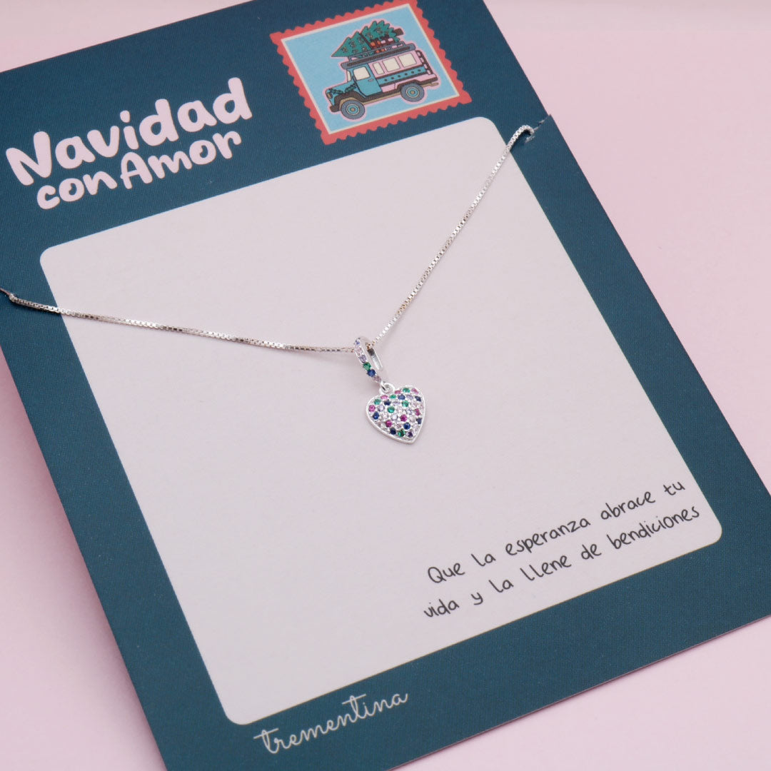 Collar de Plata Corazón Arcoíris