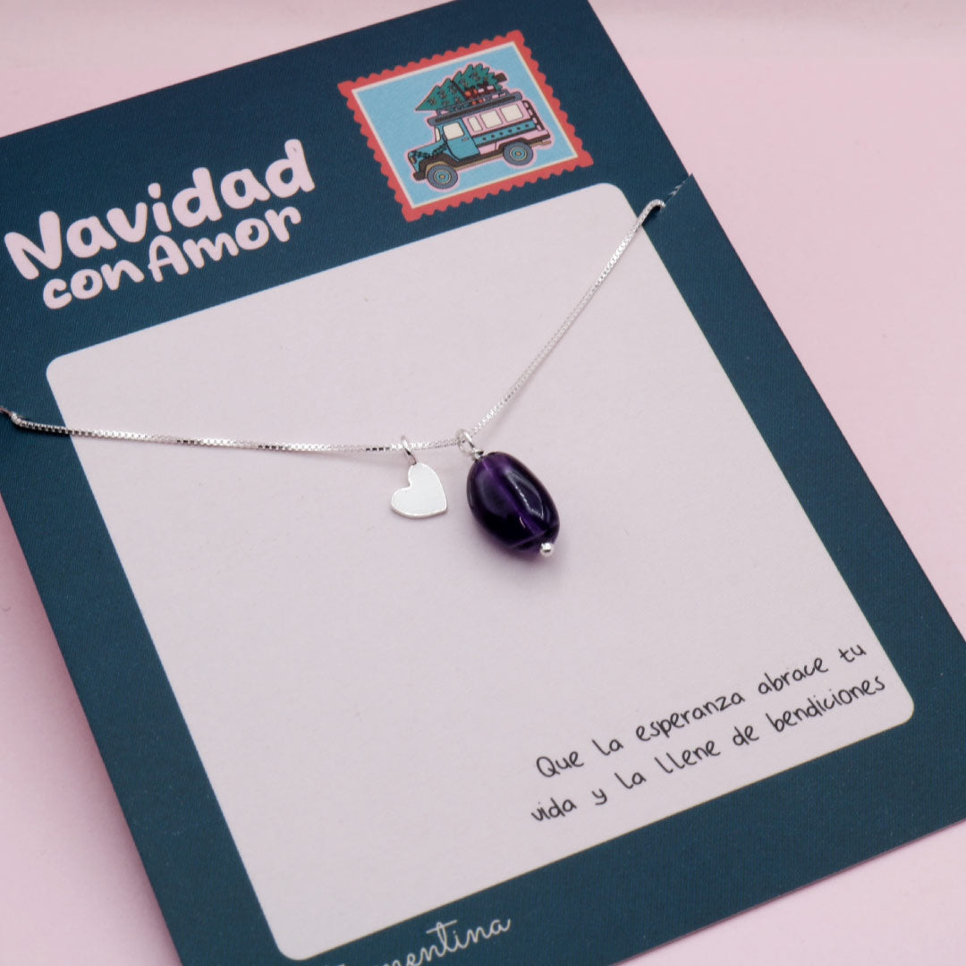 Collar de Plata Corazón Amatista