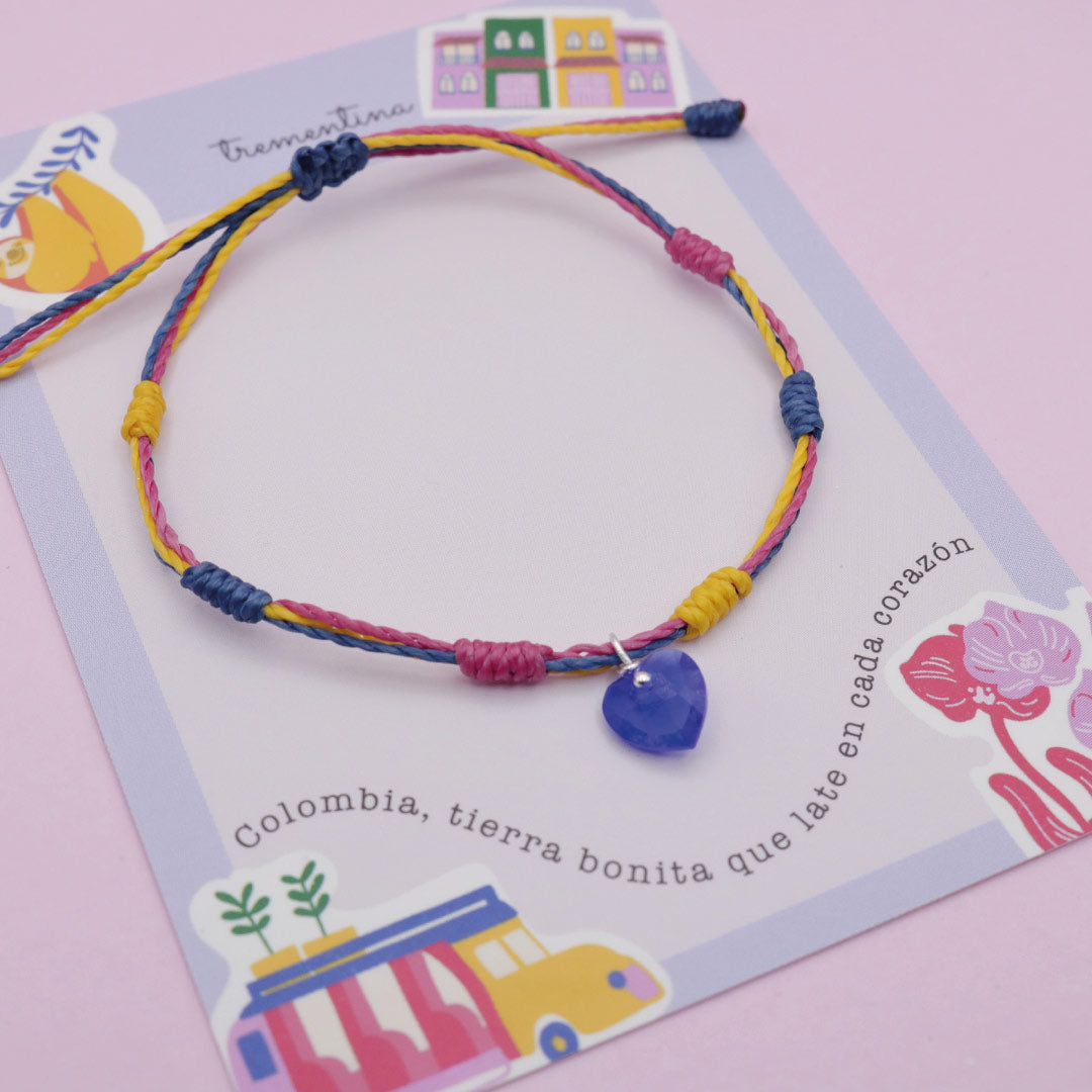 Pulsera Bandera de Colombia Corazón Swarovski