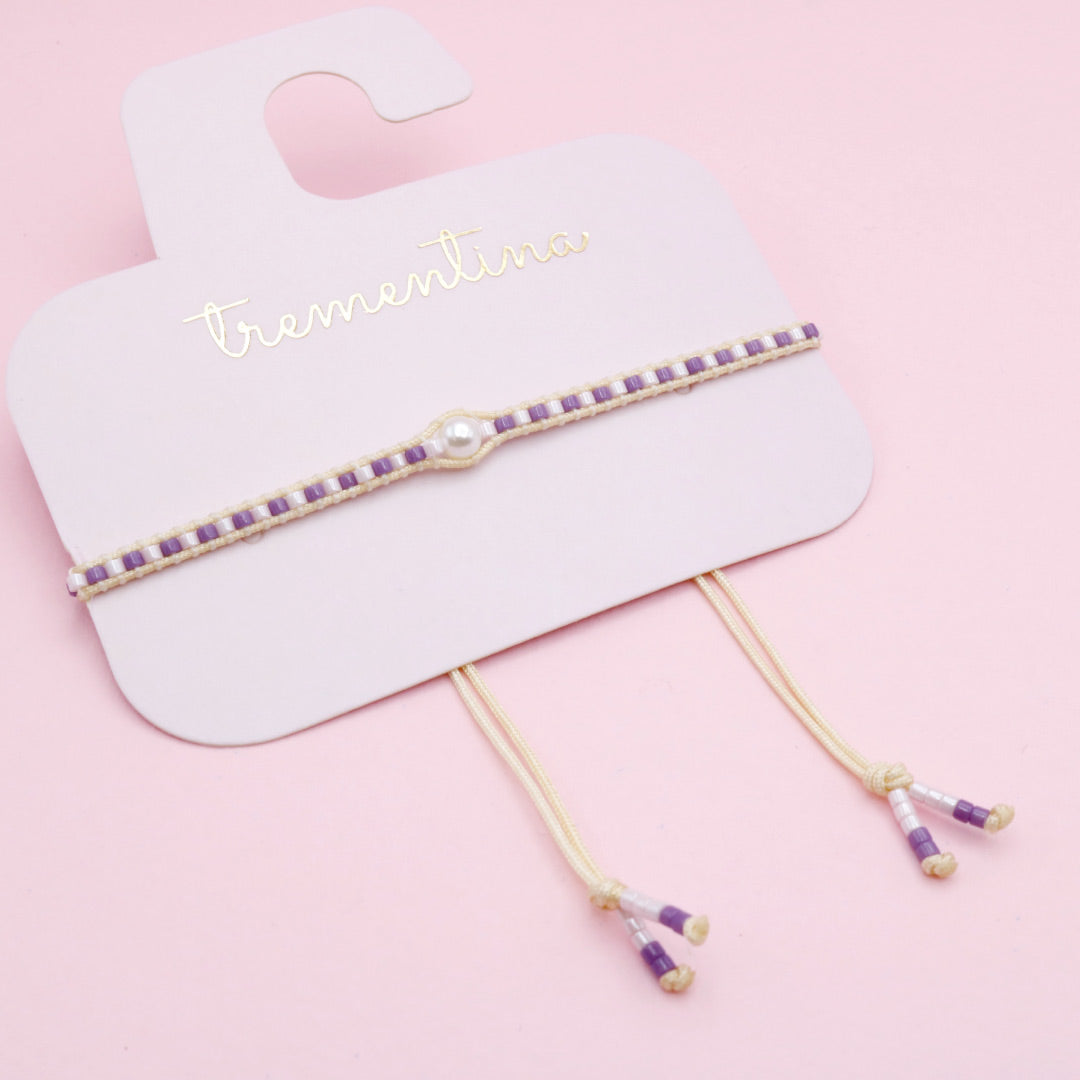 Pulsera Tejida Lila con Perla Central