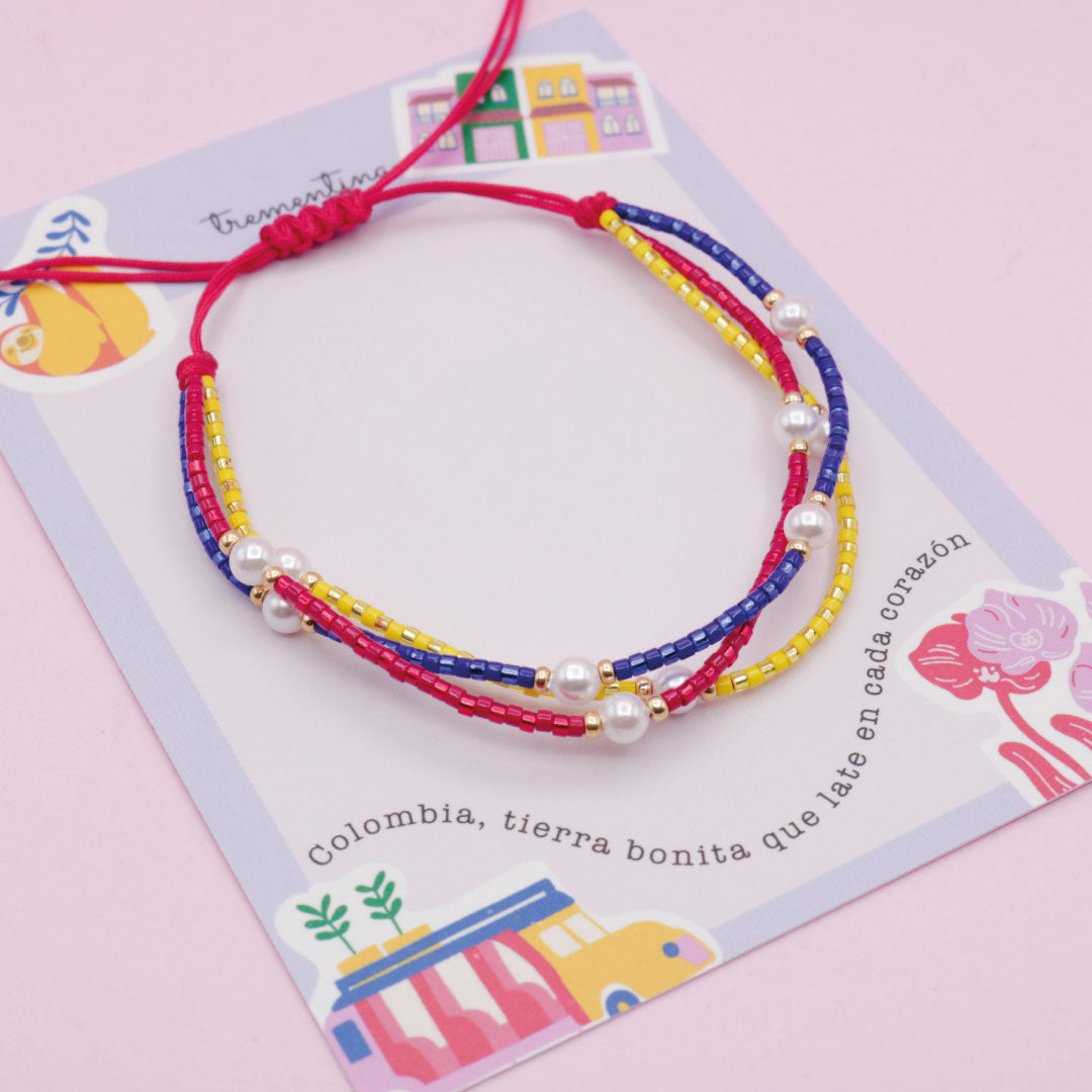 Pulsera Mostacilla Colombia con Perlas