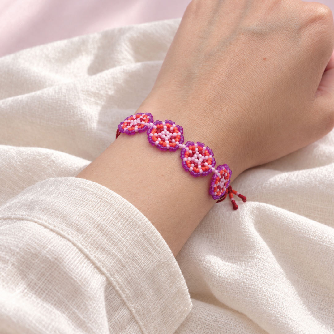 Pulsera Tejida Mandalas Fucsia y Lila