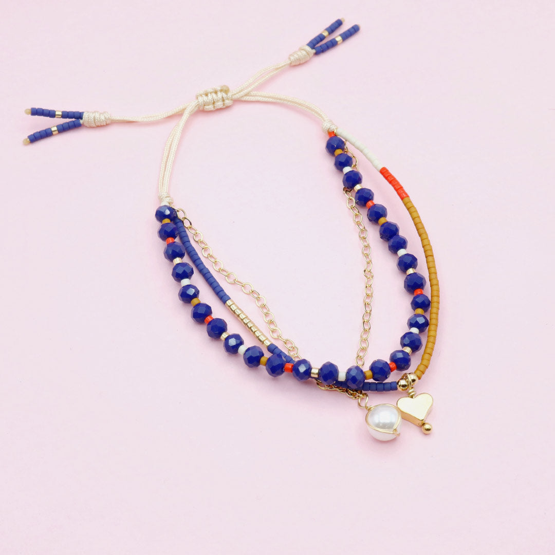 Pulsera Triple Azul con Corazón