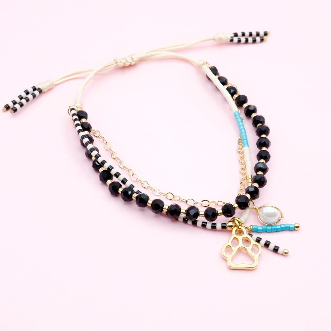 Pulsera Triple Huellita Dorada