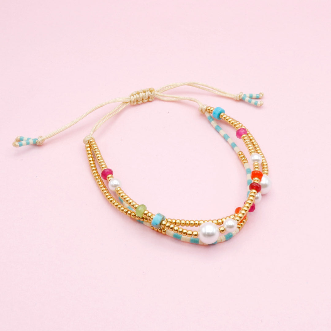 Pulsera Triple Perlas y Ágatas