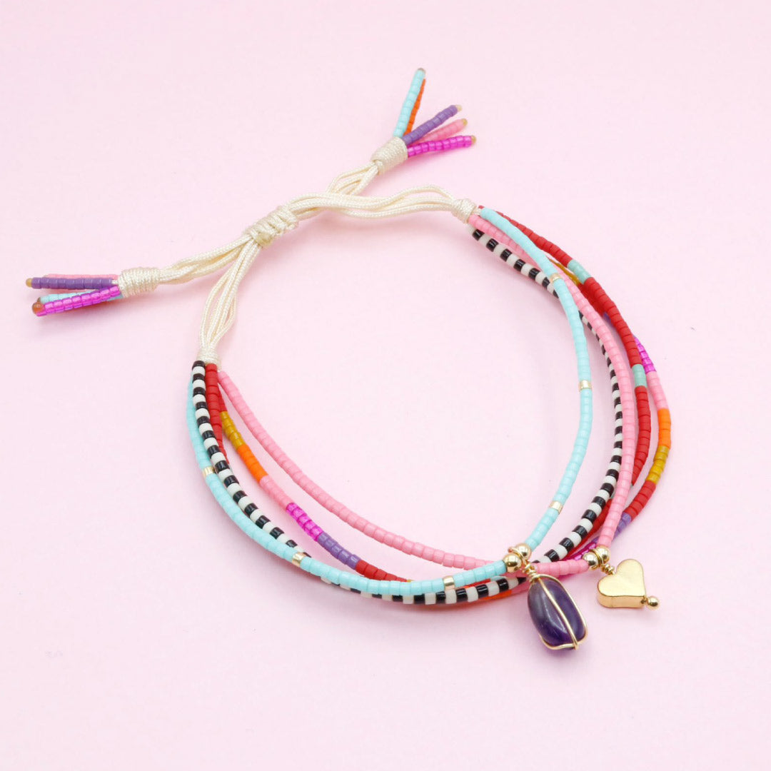 Pulsera Triple Amatista Corazón