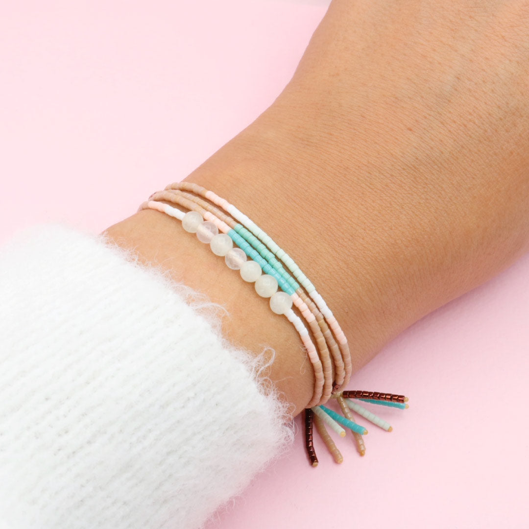 Pulsera Cuádruple de Mostacilla y Cuarzo