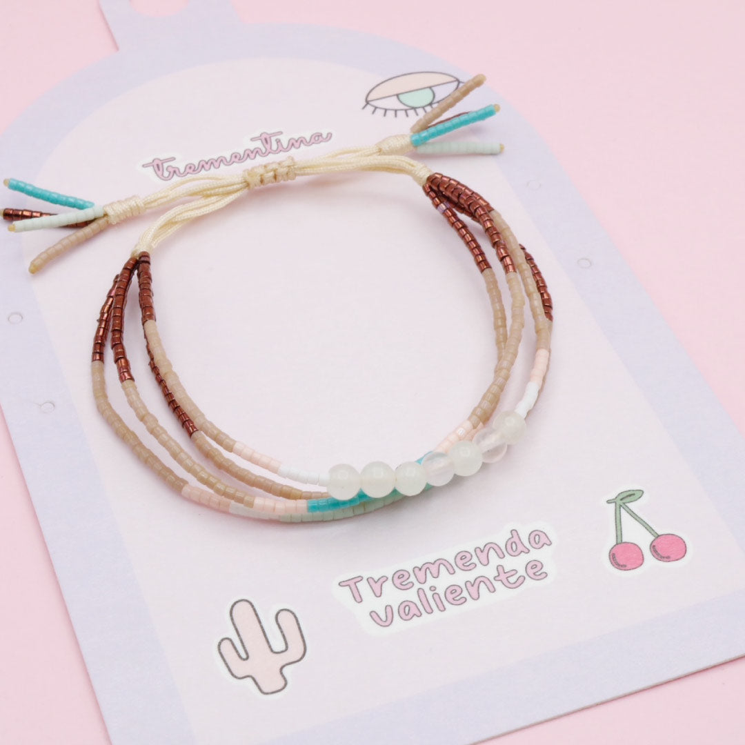 Pulsera Cuádruple de Mostacilla y Cuarzo