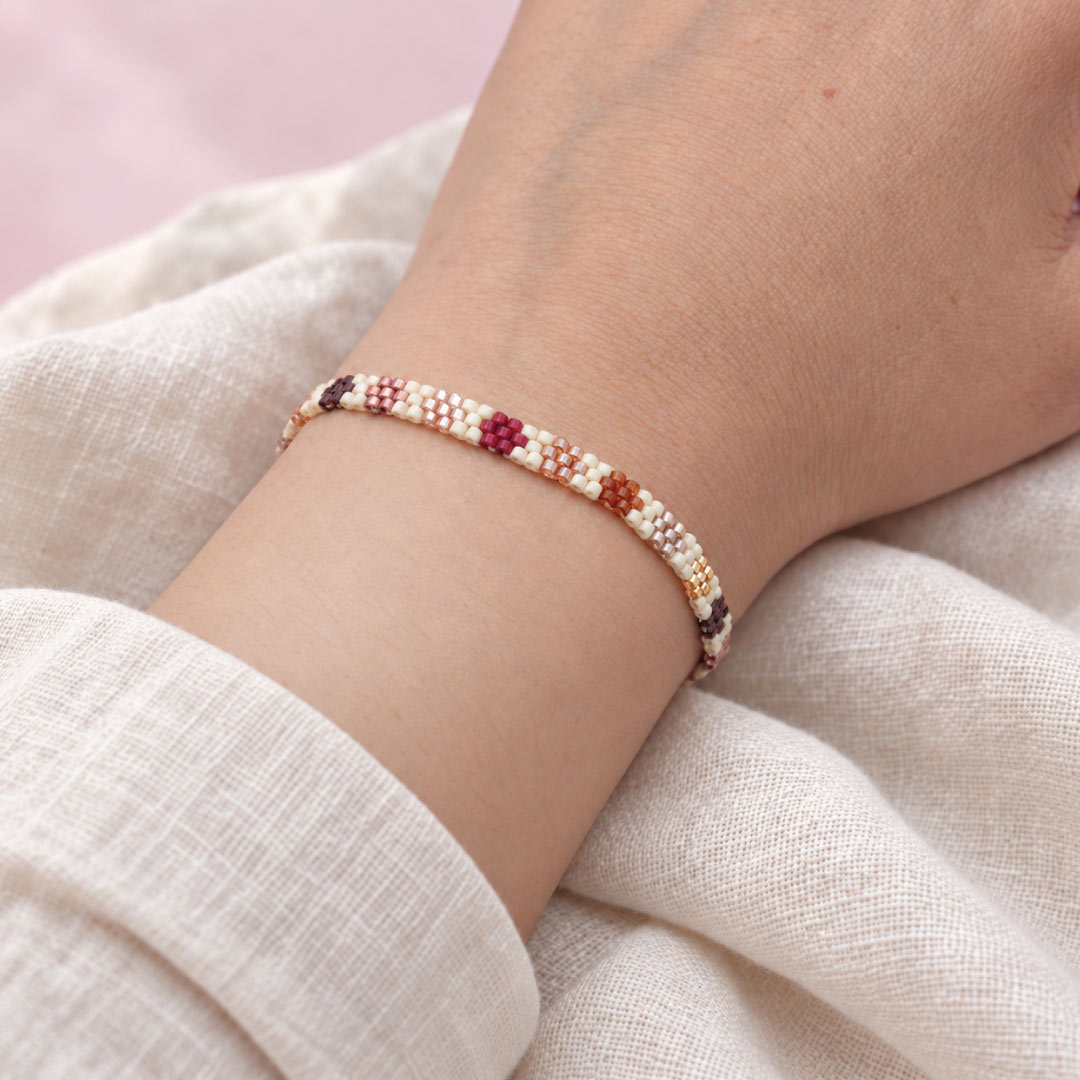 Pulsera Tejida Delgada Flores Tonos Tierra
