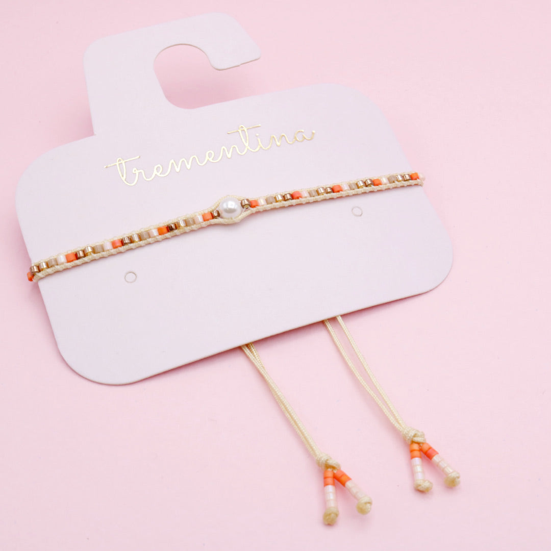 Pulsera Tejida Tonos Tierra con Perla Central