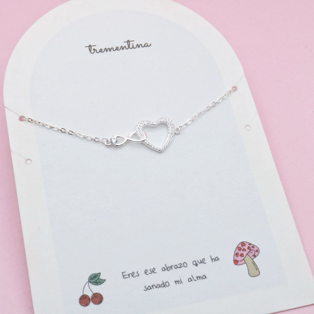 Pulsera Infinito con Corazón y Circones en Plata