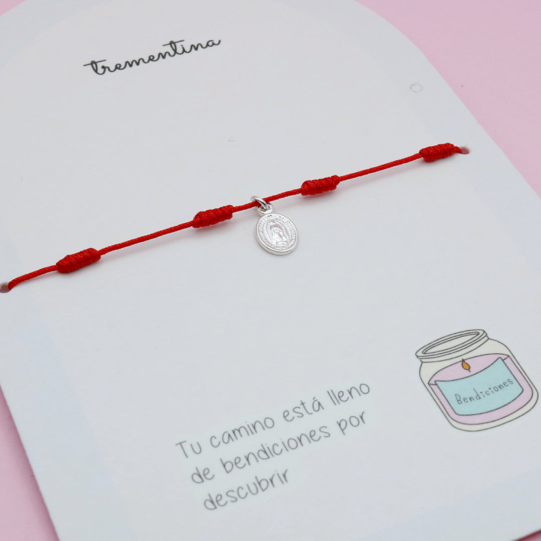 Pulsera de Hilo Rojo con Virgen en Plata