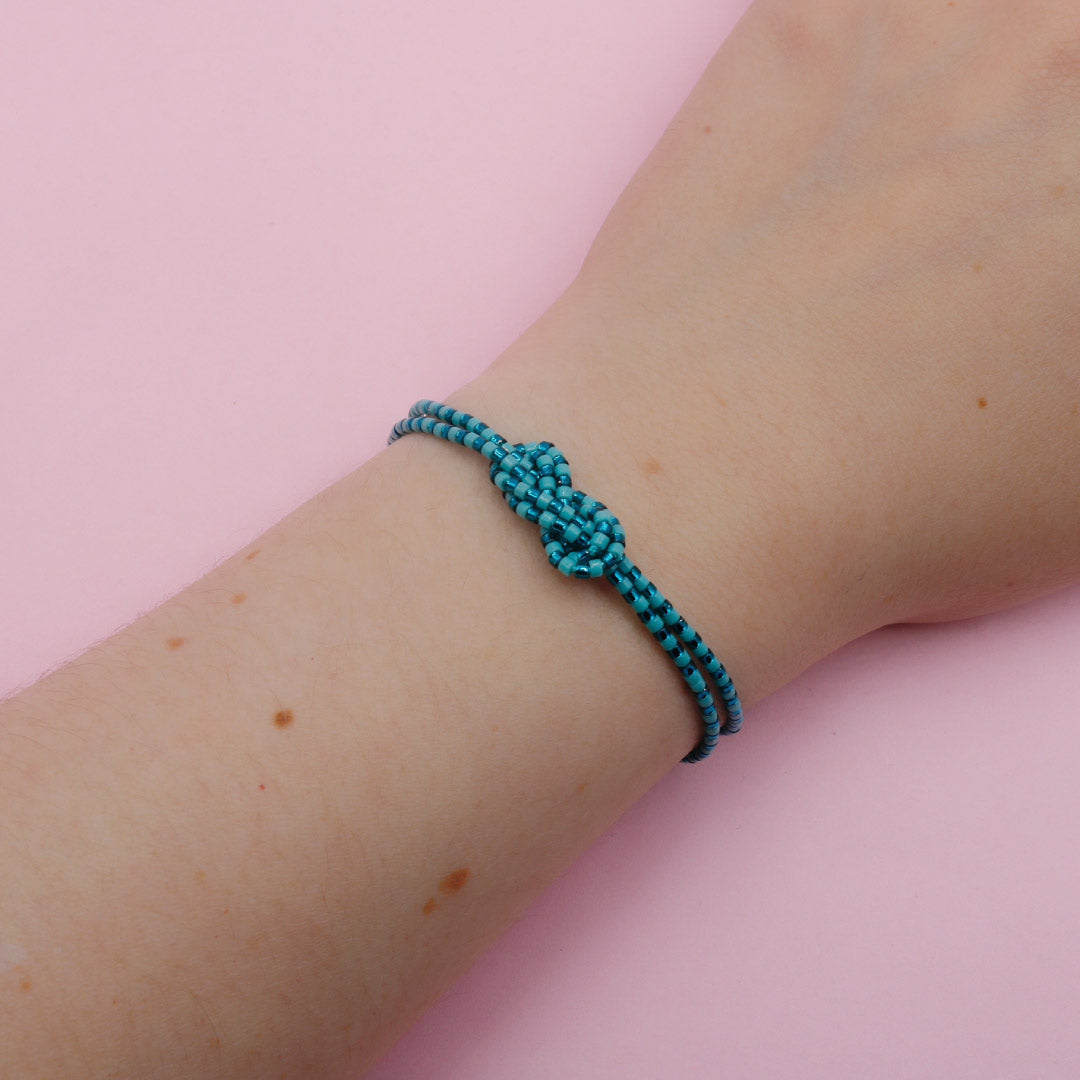 Pulsera Mostacilla Nudo Azul