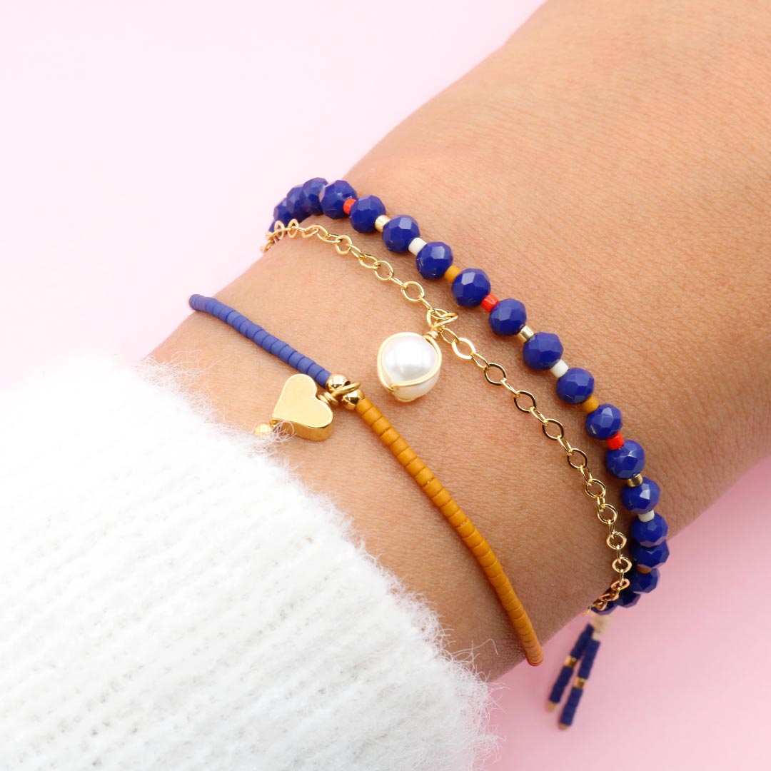 Pulsera Triple Azul con Corazón