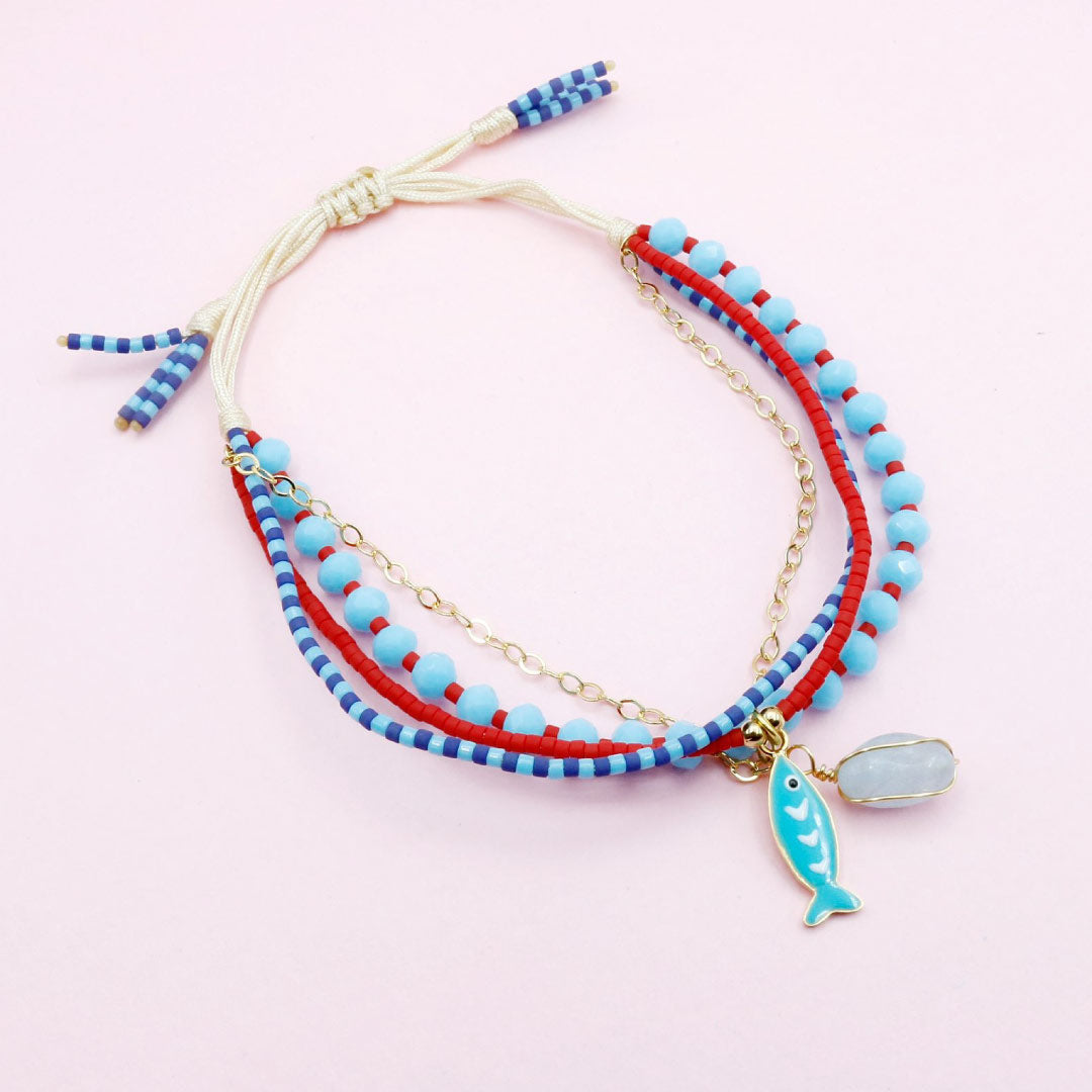 Pulsera Triple Pez Turquesa